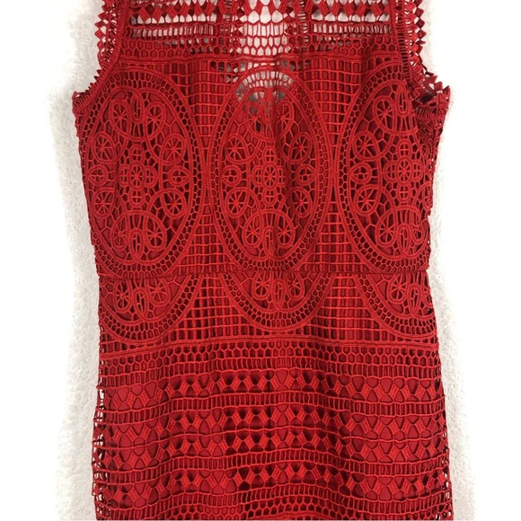 Lovers + Friends Lace Blush Red Crochet Open Back Cocktail Midi Dress Medium - Picture 9 of 15